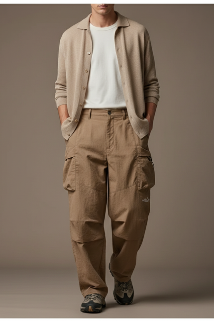 Pantalon Baggy Cargo Beige Tactique Ample Homme - Toile