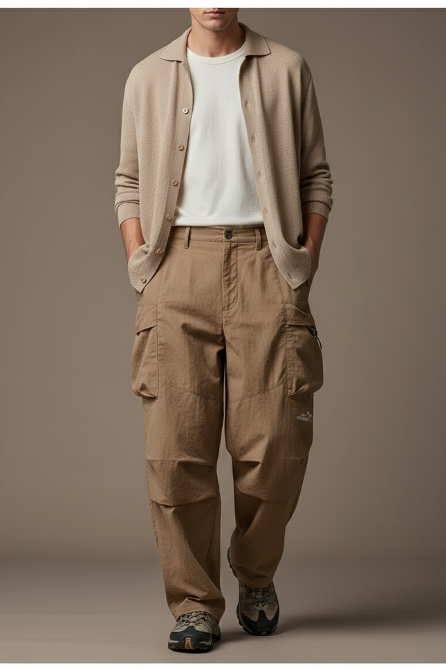 Pantalon Baggy Cargo Beige Tactique Ample Homme - Toile