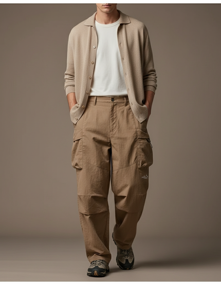 Pantalon Baggy Cargo Beige Tactique Ample Homme - Toile