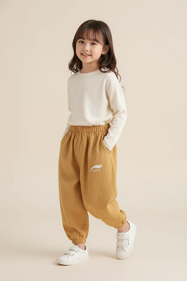 Pantalon Baggy Enfant Lin Ample Jaune Unisexe