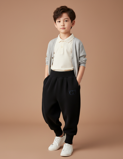 Pantalon Baggy Noir Molletonné Ample Brodé Enfant