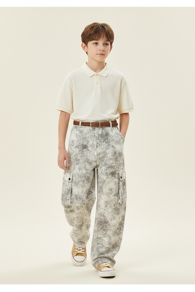 Pantalon Baggy Cargo Imprimé Gris Décontracté Garçon - Molleton
