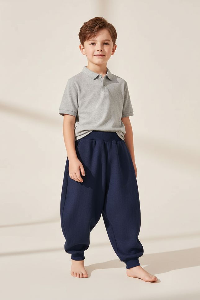 Pantalon Baggy Marine Molletonné Ample Confortable Enfant