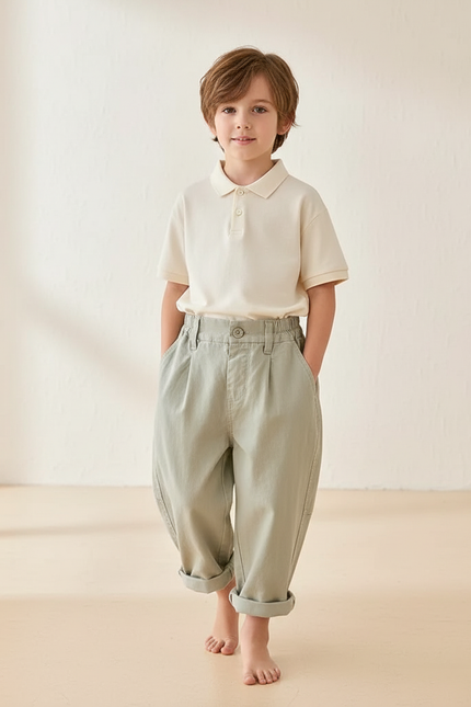 Pantalon Baggy Vert Ample Décontracté Enfant Coton