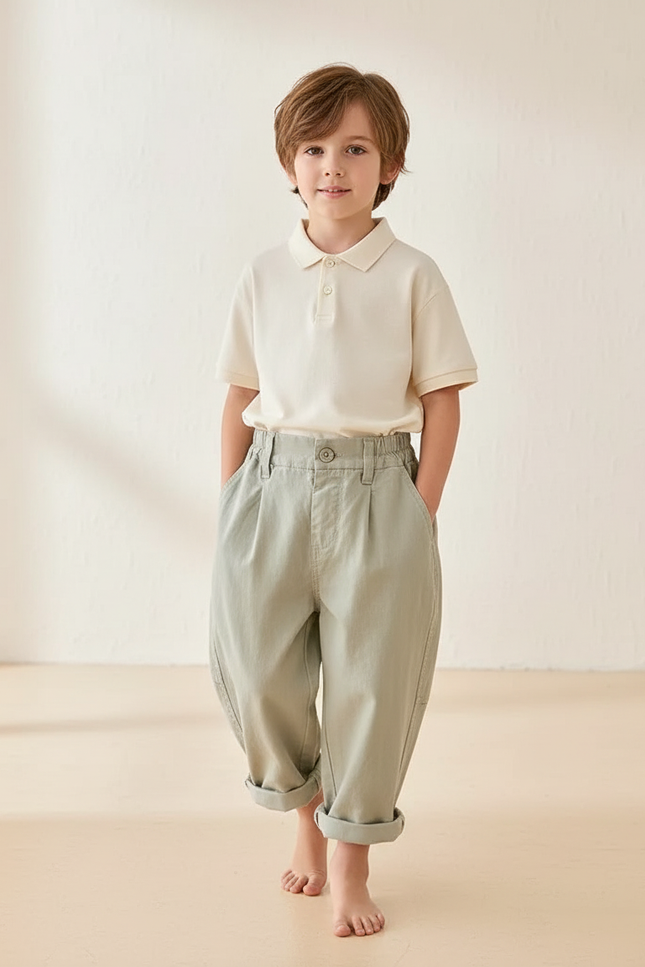 Pantalon Baggy Vert Ample Décontracté Enfant Coton