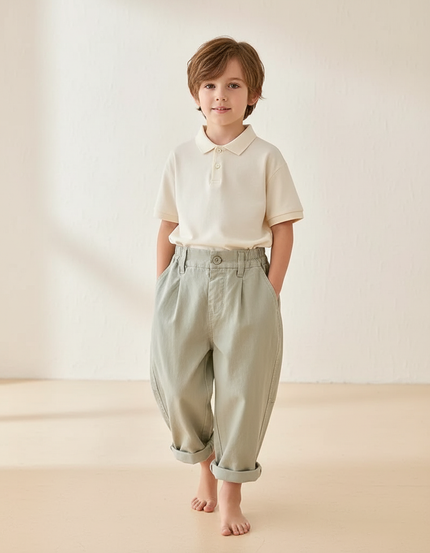 Pantalon Baggy Vert Ample Décontracté Enfant Coton