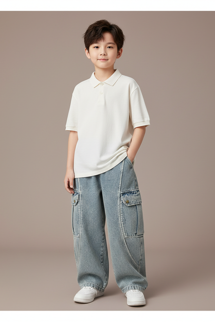 Pantalon Baggy Jean Clair Ample Cargo Garçon - Bleu