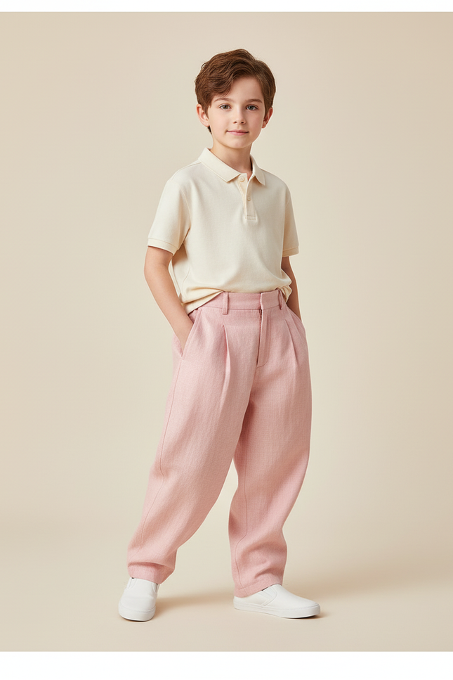 Pantalon Baggy Rose Poudré Ample Lin Enfant