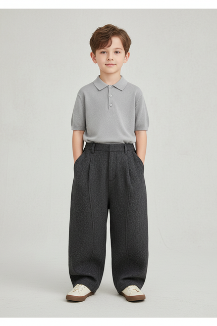 Pantalon Baggy Gris Foncé Ample Laine Enfant