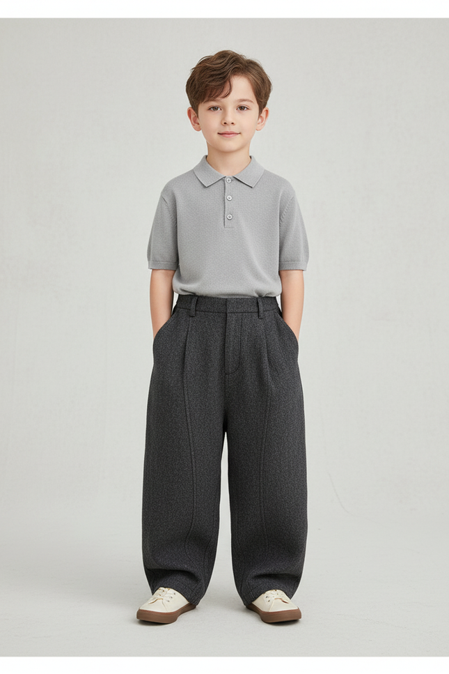 Pantalon Baggy Gris Foncé Ample Laine Enfant
