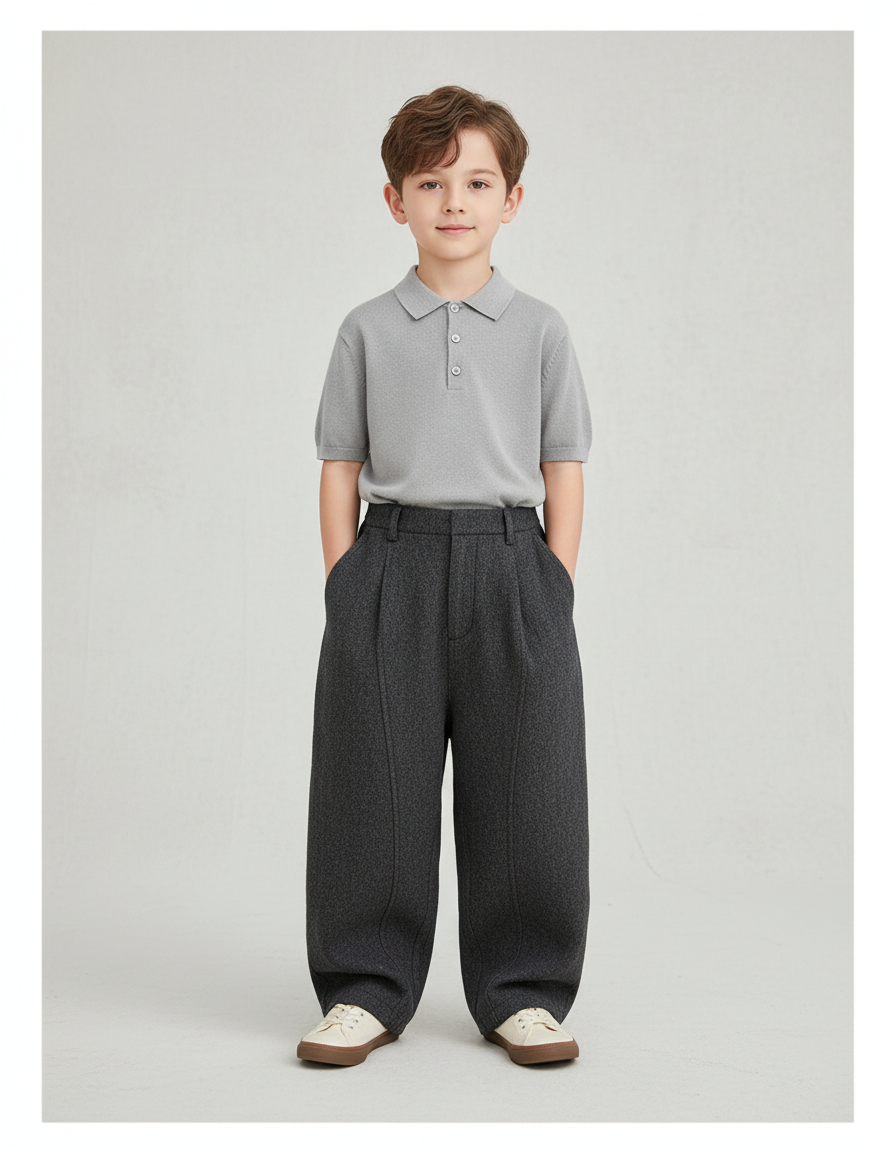 Pantalon Baggy Gris Foncé Ample Laine Enfant