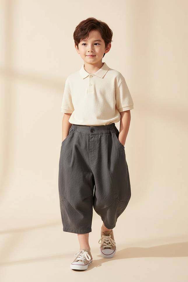 Pantalon Baggy Gris Coton Ample Décontracté Garçon