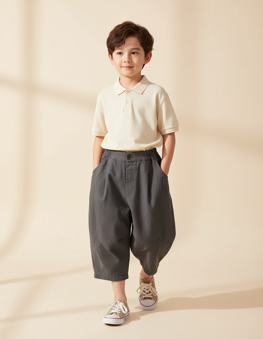 Pantalon Baggy Gris Coton Ample Décontracté Garçon