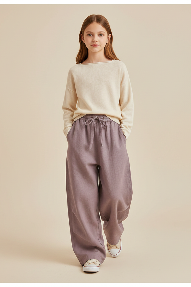 Pantalon Baggy Mauve Ample Lin Cordon Fille - Violet