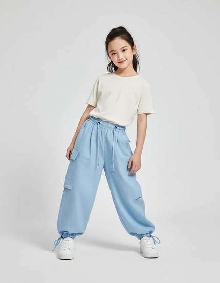 Pantalon Baggy Bleu Clair Cargo Ample Coton Enfant