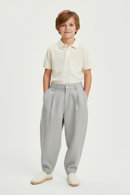Pantalon Baggy Gris Plissé Ample Coton Enfant