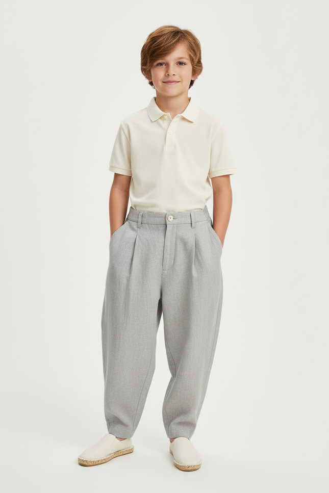 Pantalon Baggy Gris Plissé Ample Coton Enfant