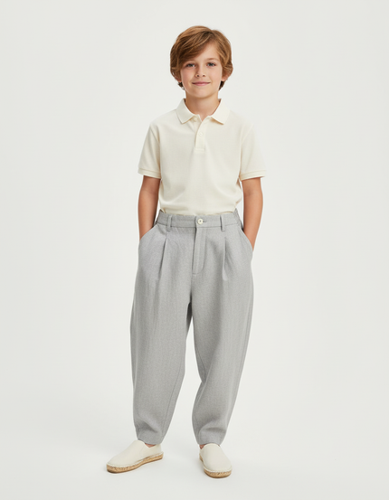 Pantalon Baggy Gris Plissé Ample Coton Enfant