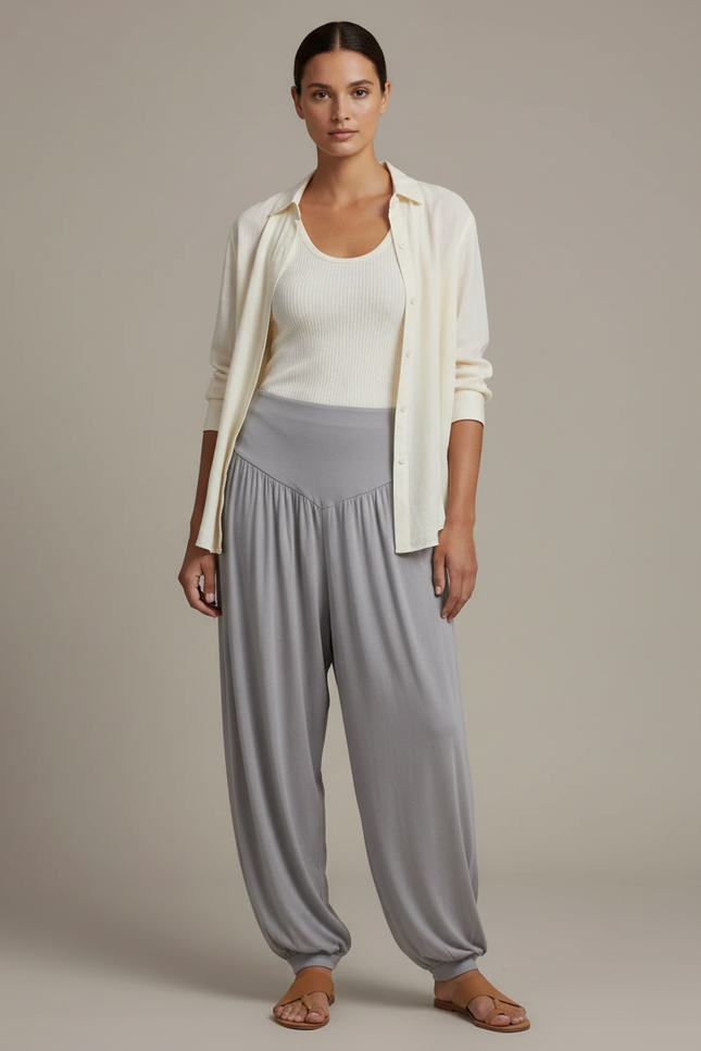 Pantalon Baggy Gris Ample Fluide Confortable Femme - Viscose
