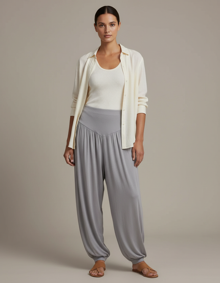 Pantalon Baggy Gris Ample Fluide Confortable Femme - Viscose