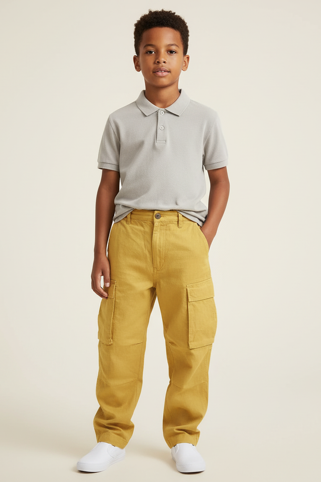 Pantalon Baggy Jaune Cargo Ample Coton Enfant - Toile