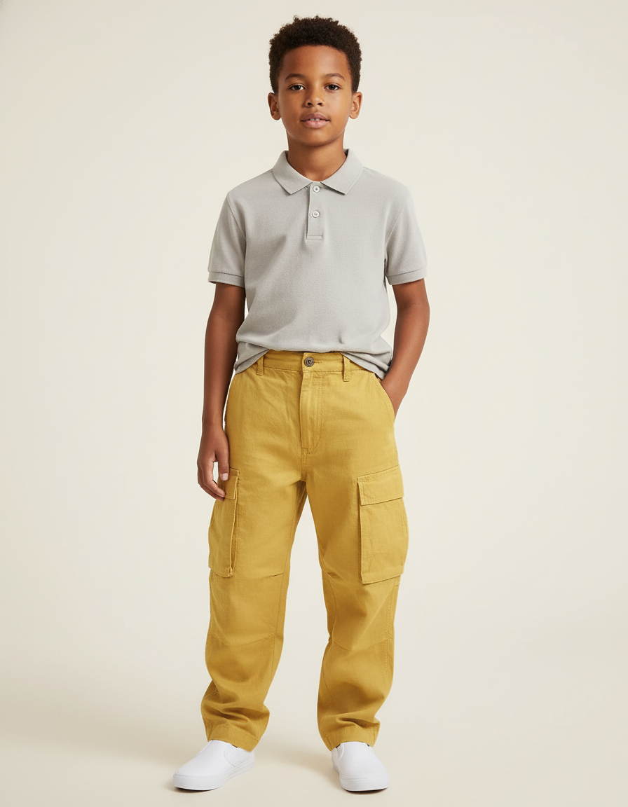 Pantalon Baggy Jaune Cargo Ample Coton Enfant - Toile