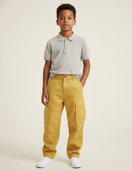 Pantalon Baggy Jaune Cargo Ample Coton Enfant - Toile