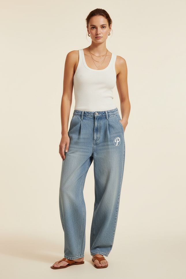 Pantalon Baggy Bleu Jean Ample Large Décontracté Femme