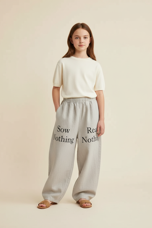 Pantalon Baggy Lin Gris Ample Lettres Fille