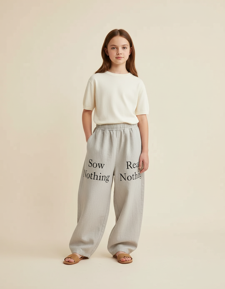 Pantalon Baggy Lin Gris Ample Lettres Fille
