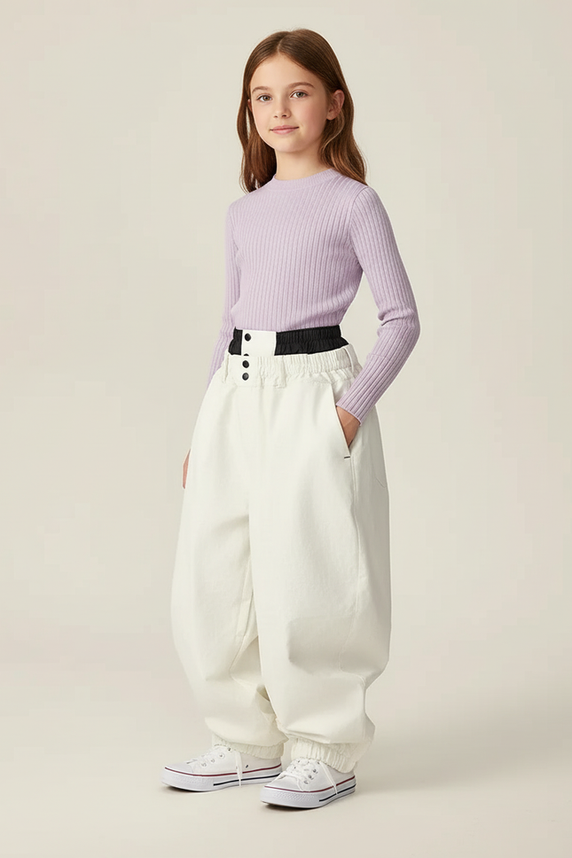 Pantalon Baggy Blanc Ample Élastiqué Décontracté Enfant - Toile