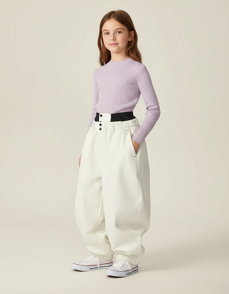 Pantalon Baggy Blanc Ample Élastiqué Décontracté Enfant - Toile