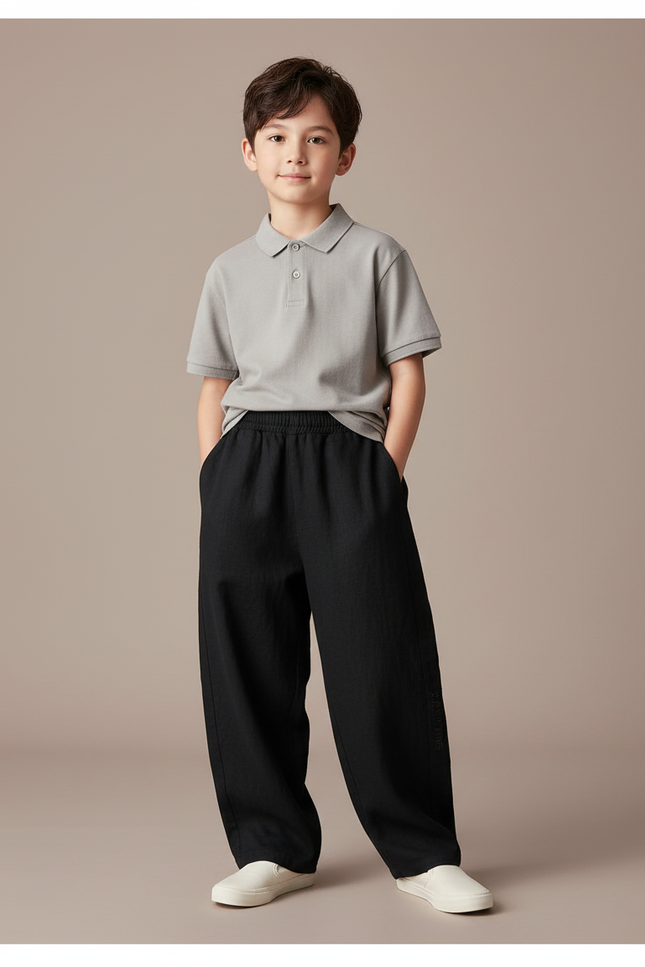 Pantalon Baggy Noir Ample Coton Décontracté Enfant - Lin