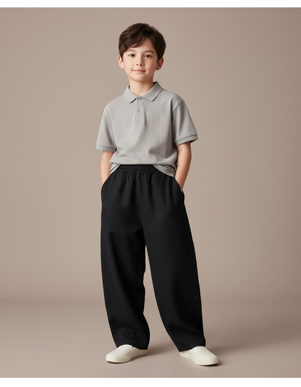 Pantalon Baggy Noir Ample Coton Décontracté Enfant - Lin