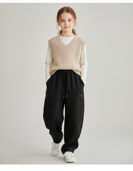 Pantalon Baggy Noir Ample Molletonné Cordon Enfant