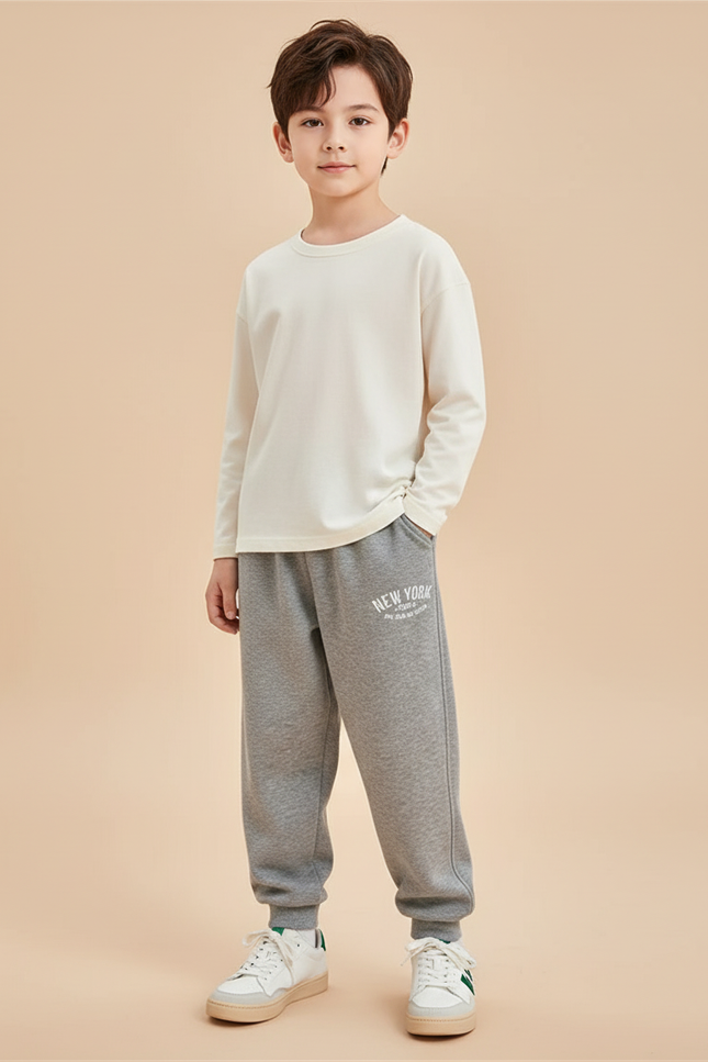 Pantalon Baggy Gris Molletonné Lettres Garçon Décontracté