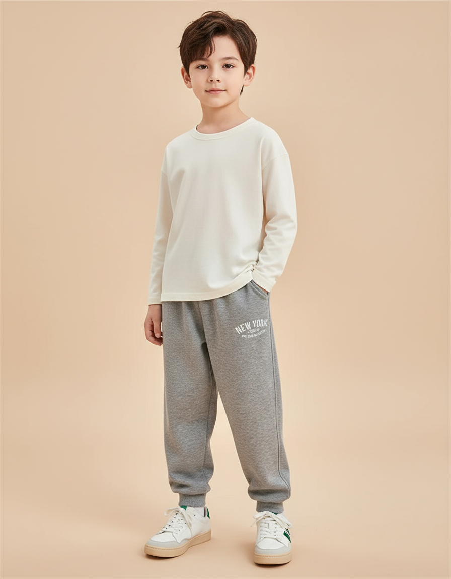 Pantalon Baggy Gris Molletonné Lettres Garçon Décontracté