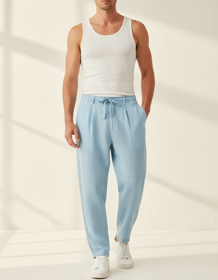 Pantalon Baggy Bleu Ciel Lin Cordon Décontracté Homme