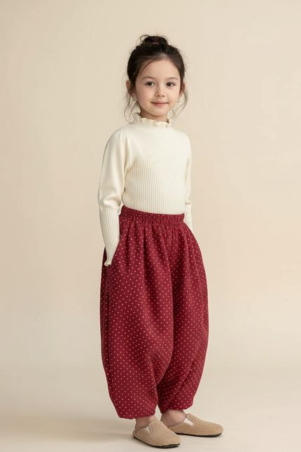 Pantalon Baggy Rouge Pois Coton Ample Enfant