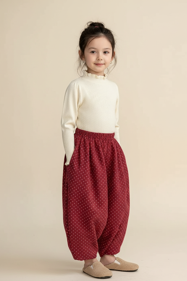 Pantalon Baggy Rouge Pois Coton Ample Enfant
