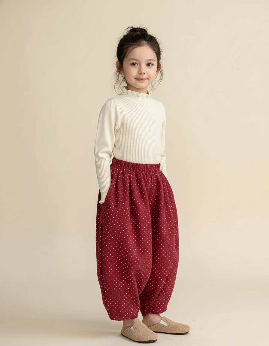 Pantalon Baggy Rouge Pois Coton Ample Enfant
