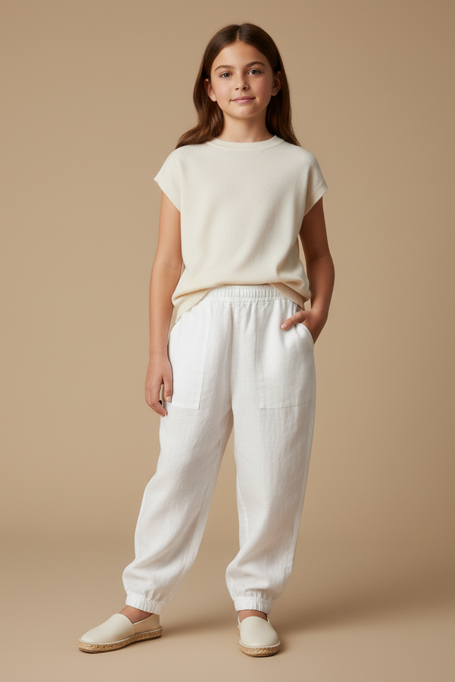 Pantalon Baggy Blanc Lin Ample Confortable Enfant