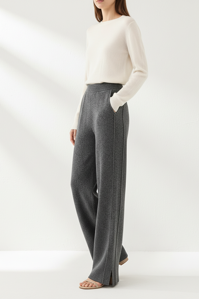 Pantalon Baggy Gris Cachemire Ample Tricoté Élégant - Maille