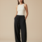 Pantalon Baggy Noir Lin Ample Décontracté Élastiqué