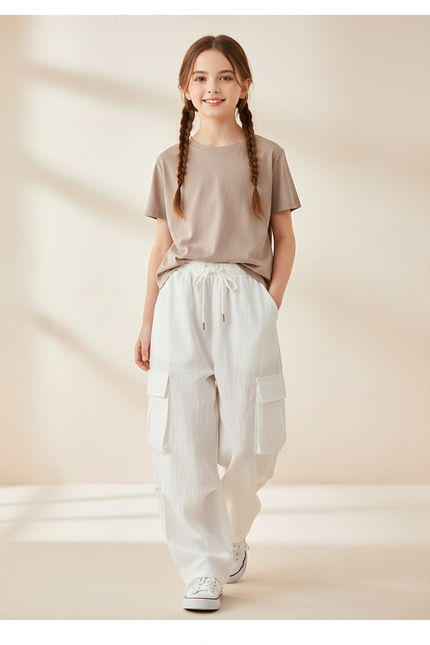 Pantalon Baggy Blanc Lin Ample Cargo Enfant