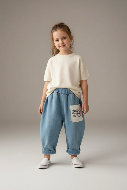 Pantalon Baggy Bleu Jean Ample Confortable Enfant - Molleton