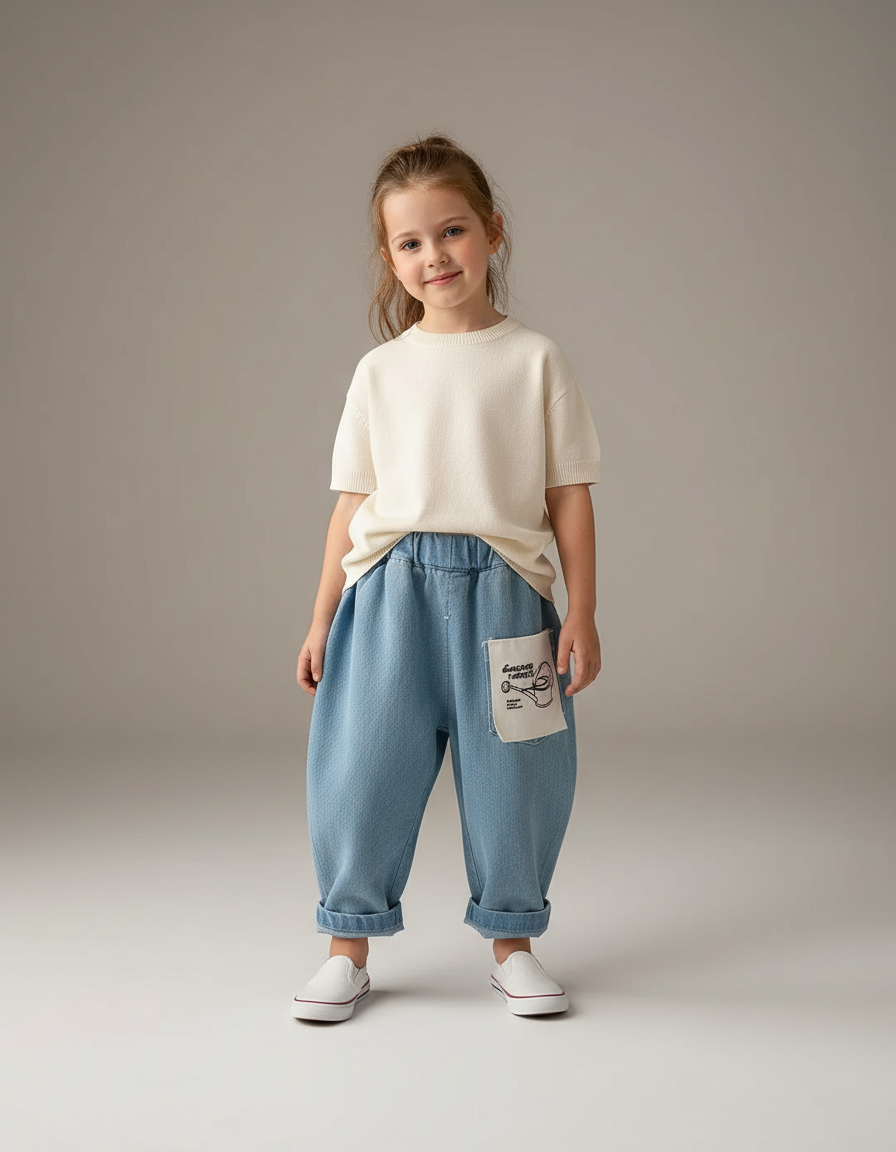 Pantalon Baggy Bleu Jean Ample Confortable Enfant - Molleton