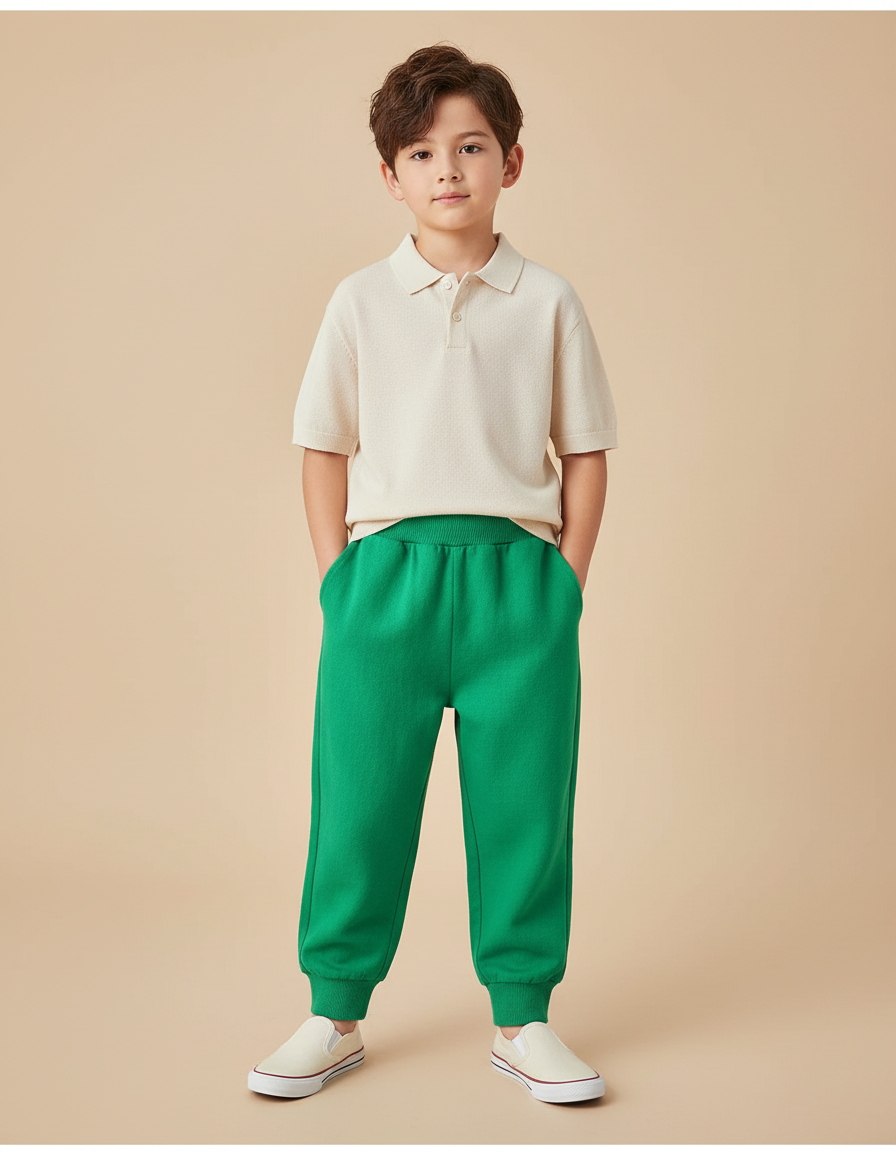 Pantalon Baggy Vert Coton Ample Confortable Enfant - Molleton