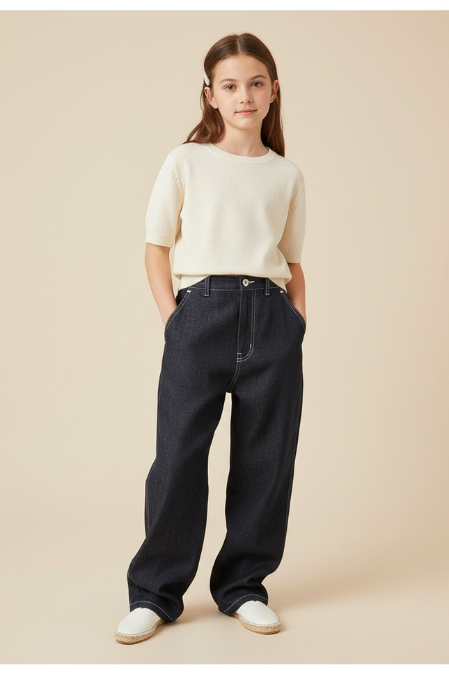 Pantalon Baggy Denim Noir Ample Décontracté Fille - Marine Jean