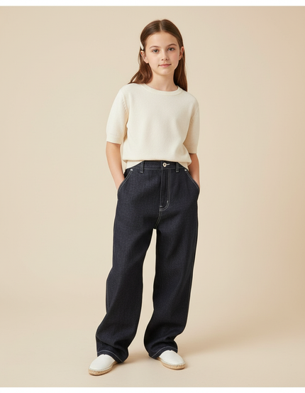 Pantalon Baggy Denim Noir Ample Décontracté Fille - Marine Jean
